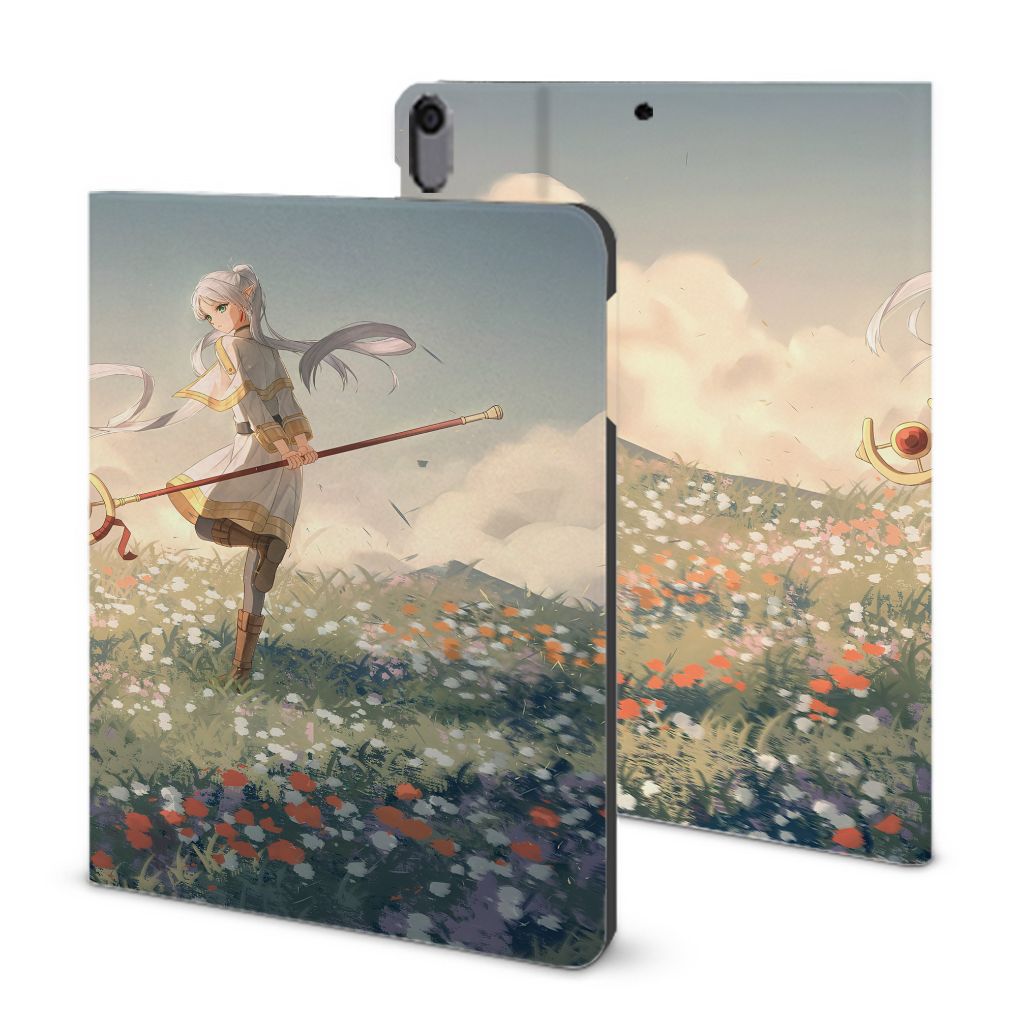 （画像用） 葬送のフリーレン Frieren IPad ケース ブック型 PUレザー TPU 耐衝撃 軽量 薄型 ペン収納なし 全面保護 IPad 各モデル対応